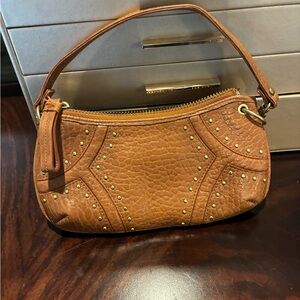 Kenneth Cole Brown Genuine Leather Studded Mini Shoulder Bag